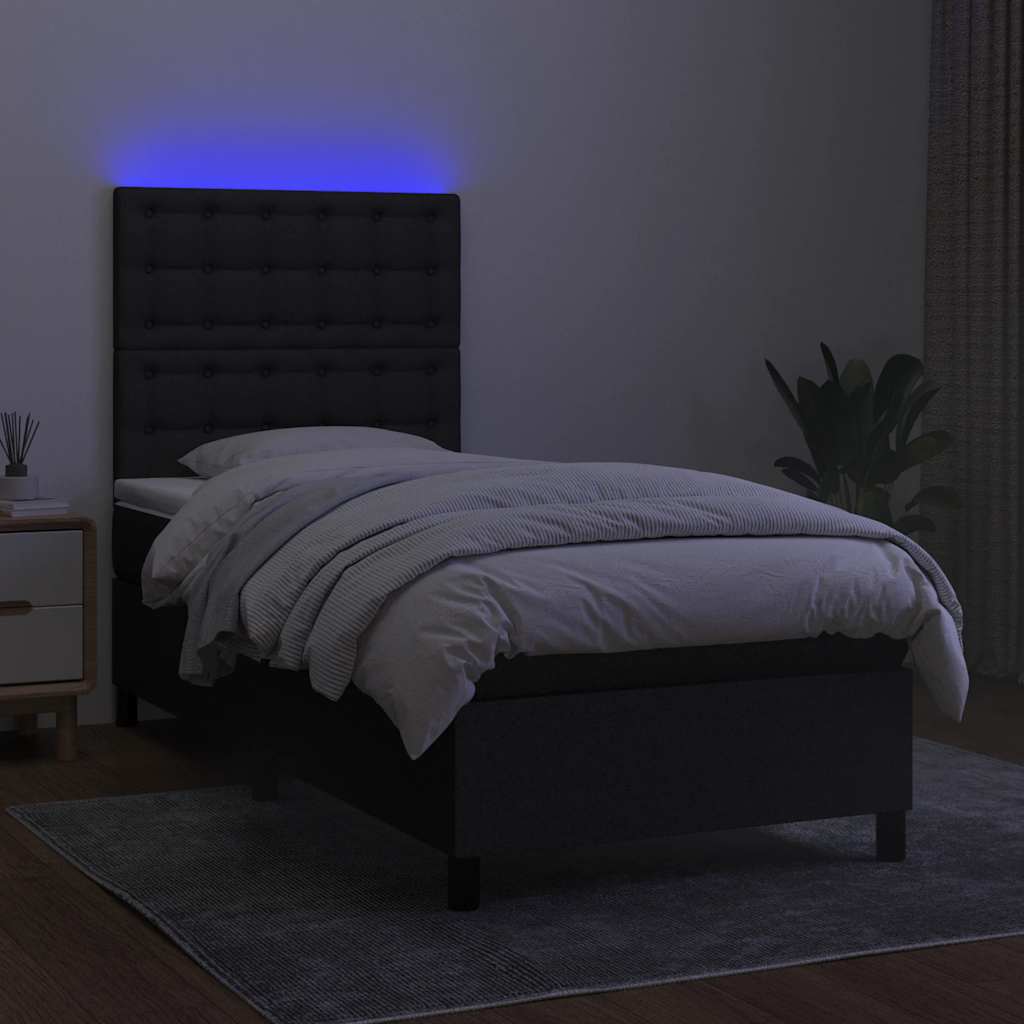 kontinentalseng med LED-lys 90x190 cm stof sort