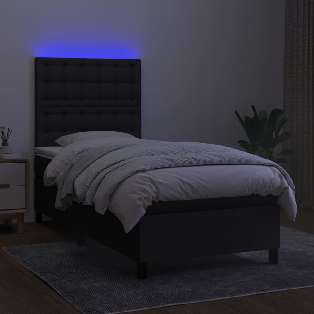 kontinentalseng med LED-lys 90x200 cm stof sort