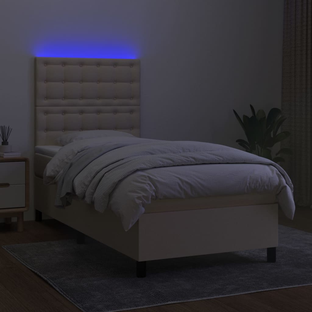 kontinentalseng med LED-lys 90x200 cm stof cremefarvet