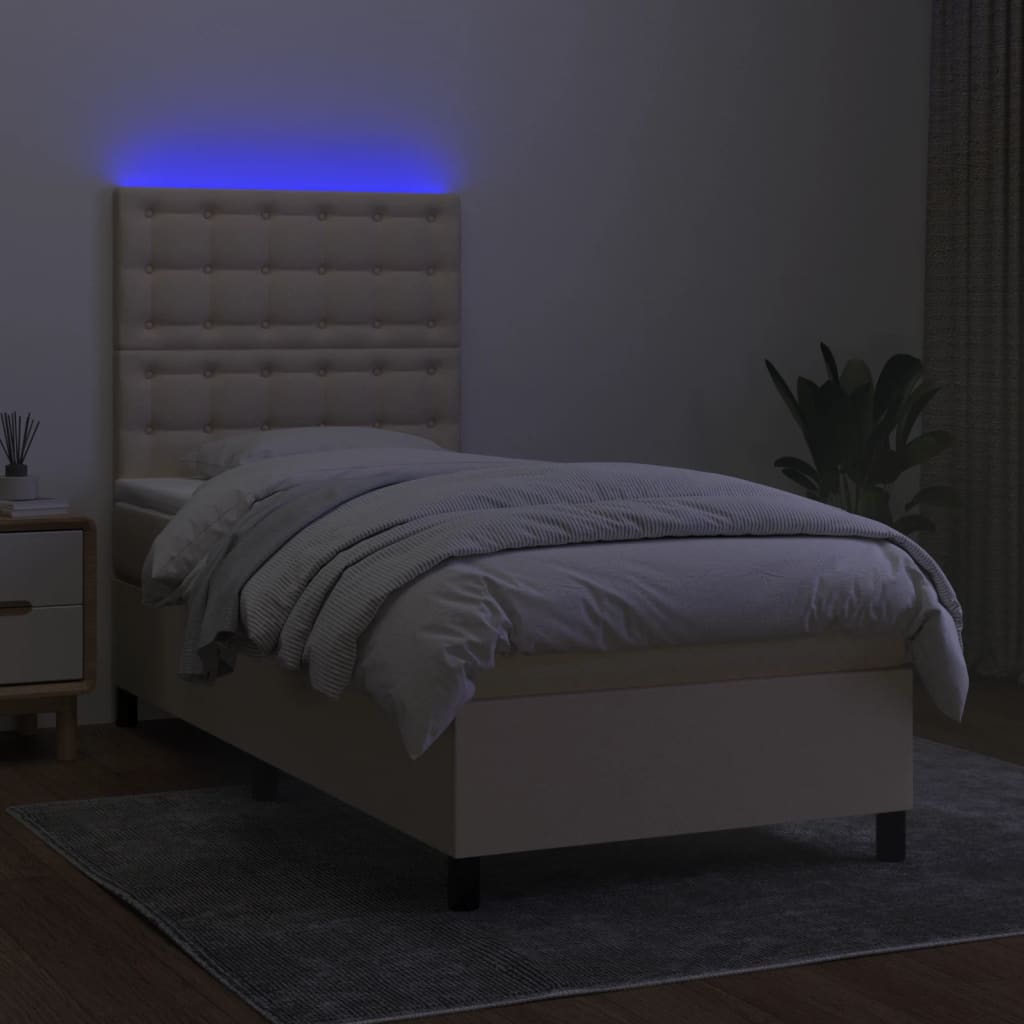 kontinentalseng med LED-lys 100x200 cm stof cremefarvet