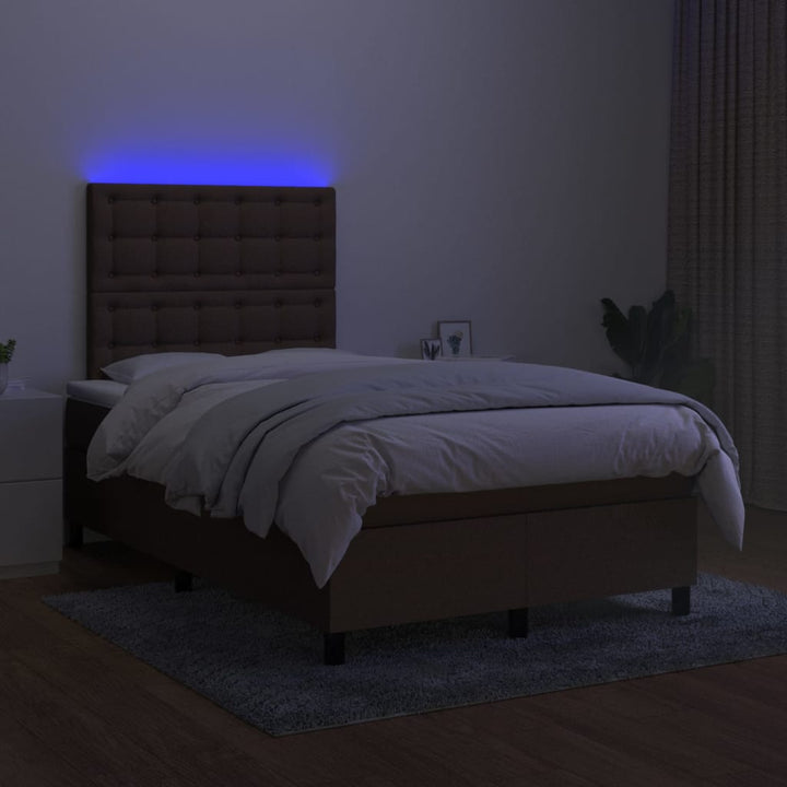 kontinentalseng med LED-lys 120x200 cm stof mørkebrun
