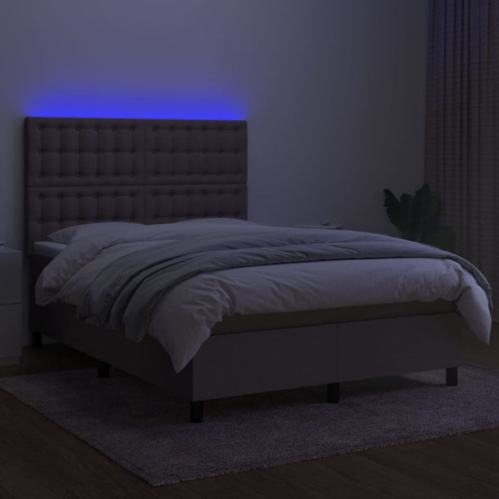 kontinentalseng med LED-lys 140x200 cm stof gråbrun
