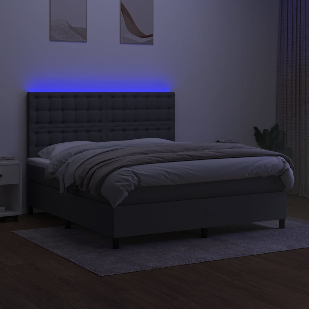 kontinentalseng med LED-lys 160x200 cm stof mørkegrå