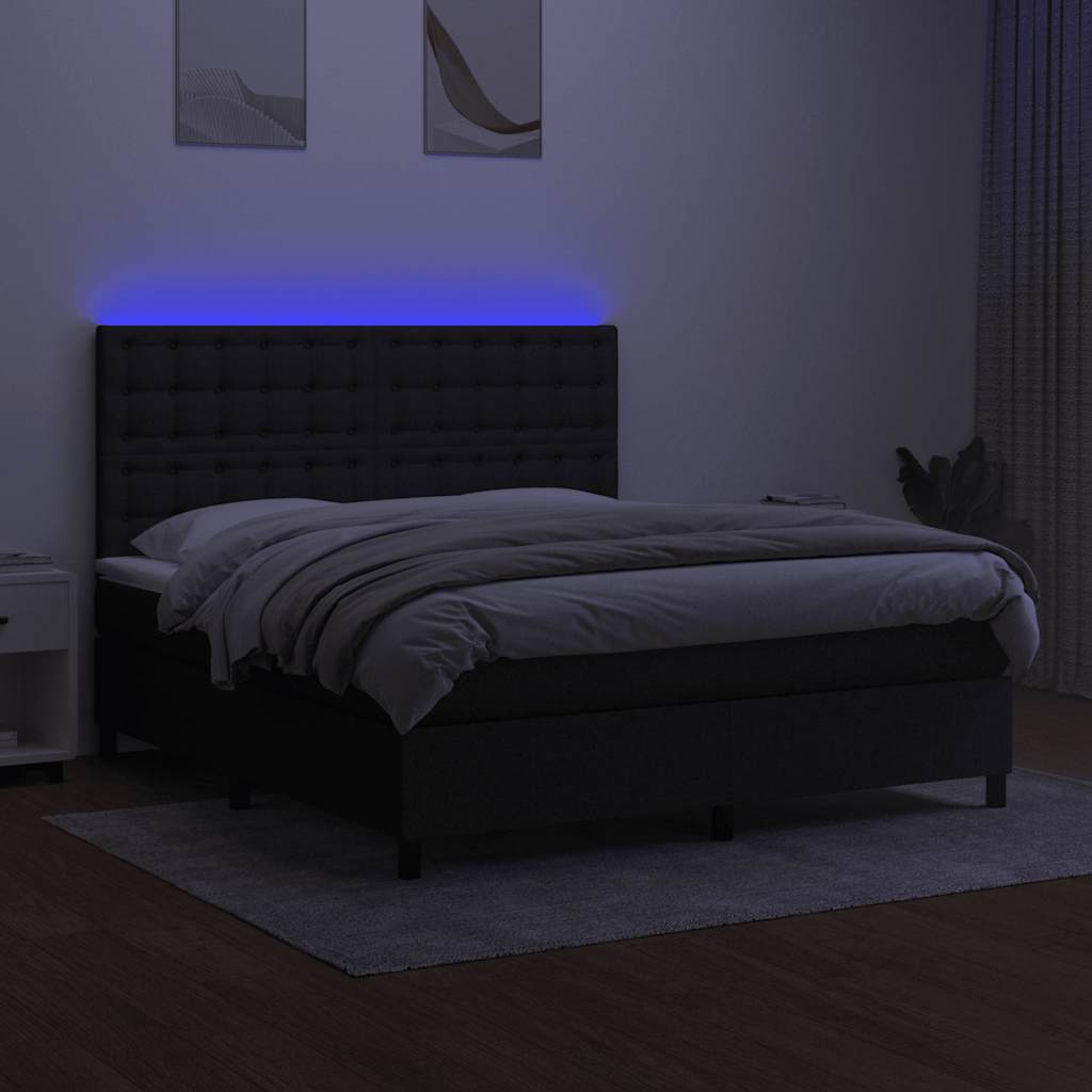 kontinentalseng med LED-lys 160x200 cm stof sort