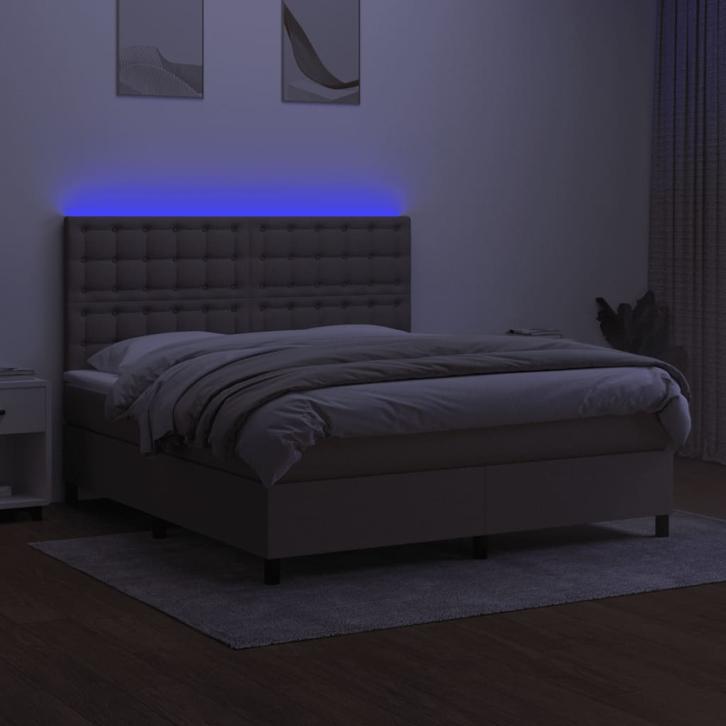 kontinentalseng med LED-lys 160x200 cm stof gråbrun
