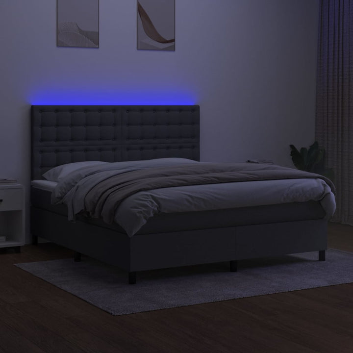 kontinentalseng med LED-lys 180x200 cm stof mørkegrå