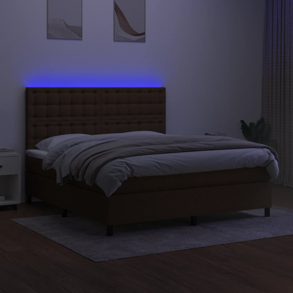 kontinentalseng med LED-lys 180x200 cm stof mørkebrun