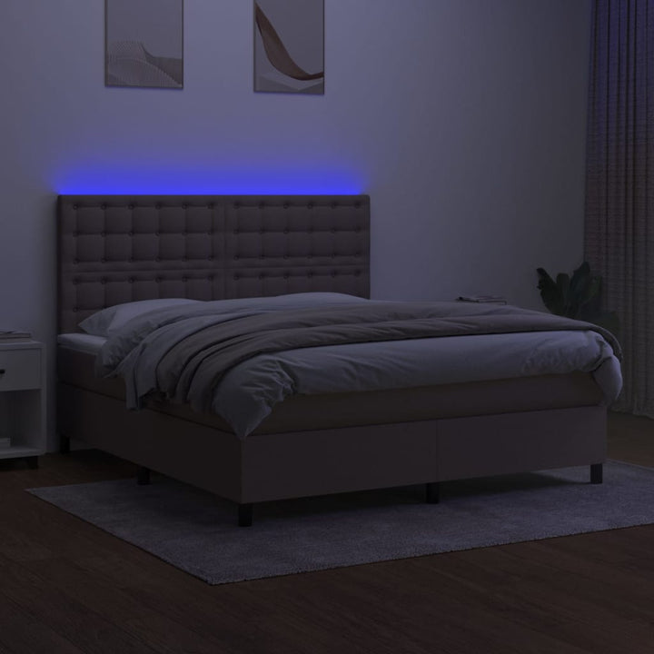 kontinentalseng med LED-lys 180x200 cm stof gråbrun