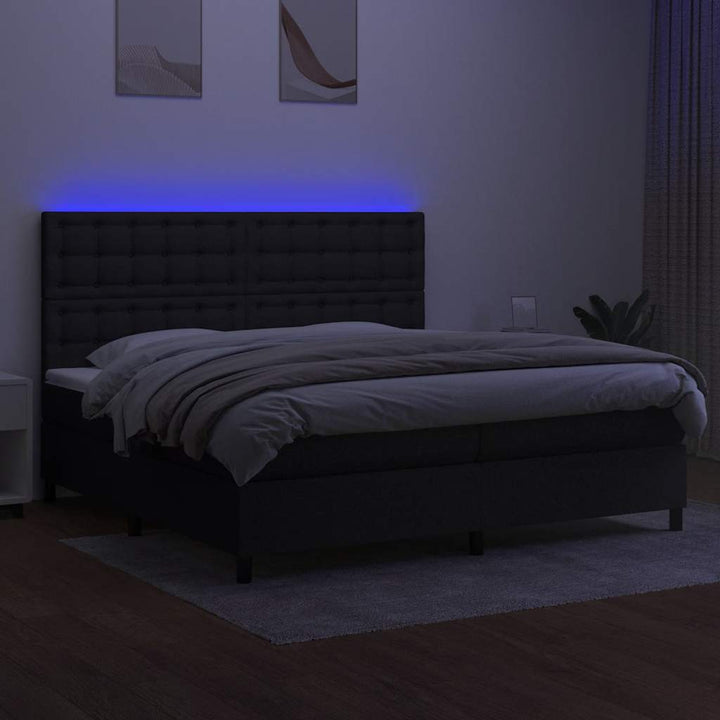 kontinentalseng med LED-lys 200x200 cm stof sort