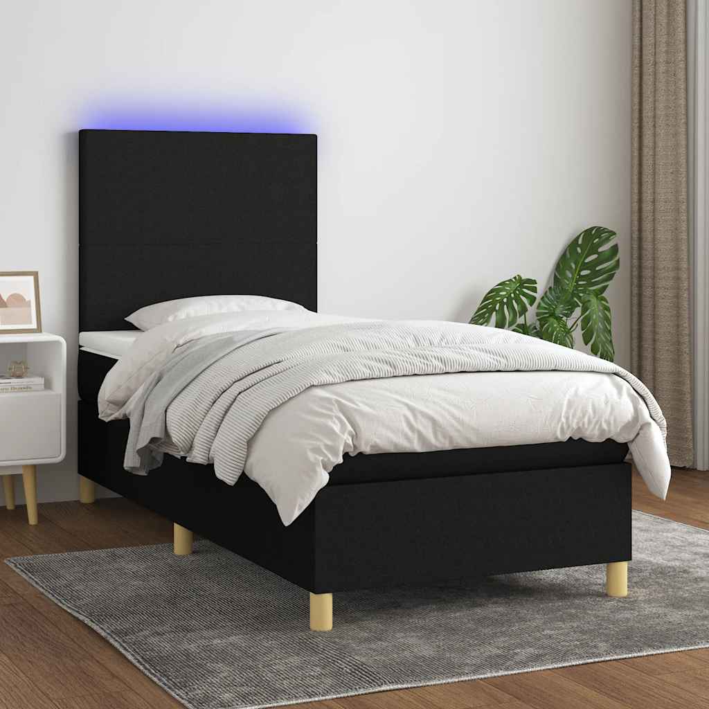 kontinentalseng med LED-lys 80x200 cm stof sort