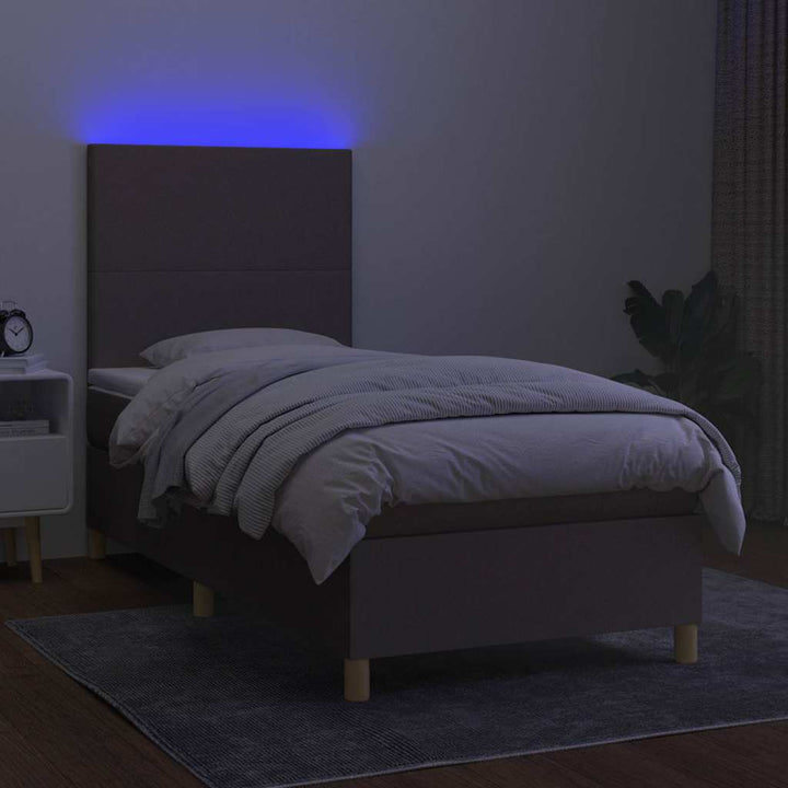 kontinentalseng med LED-lys 80x200 cm stof gråbrun