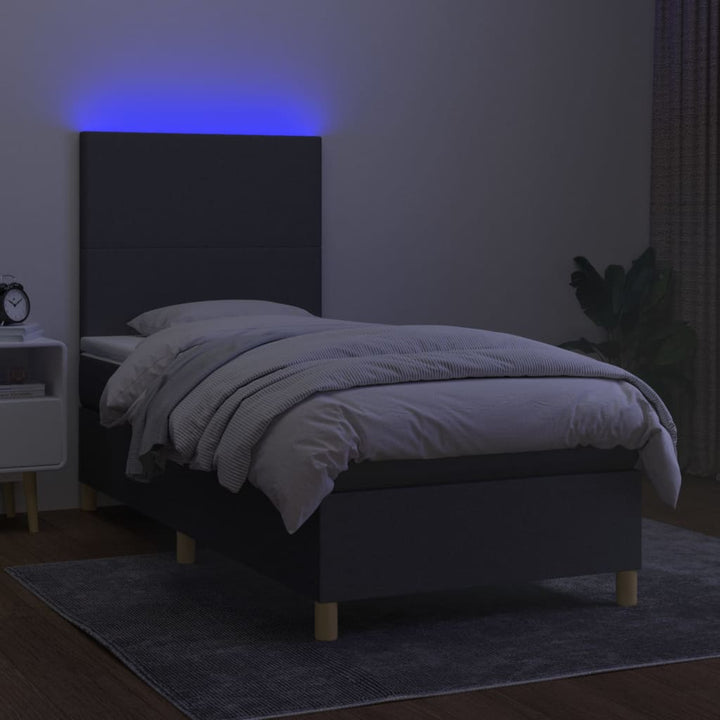 kontinentalseng med LED-lys 90x190 cm stof mørkegrå