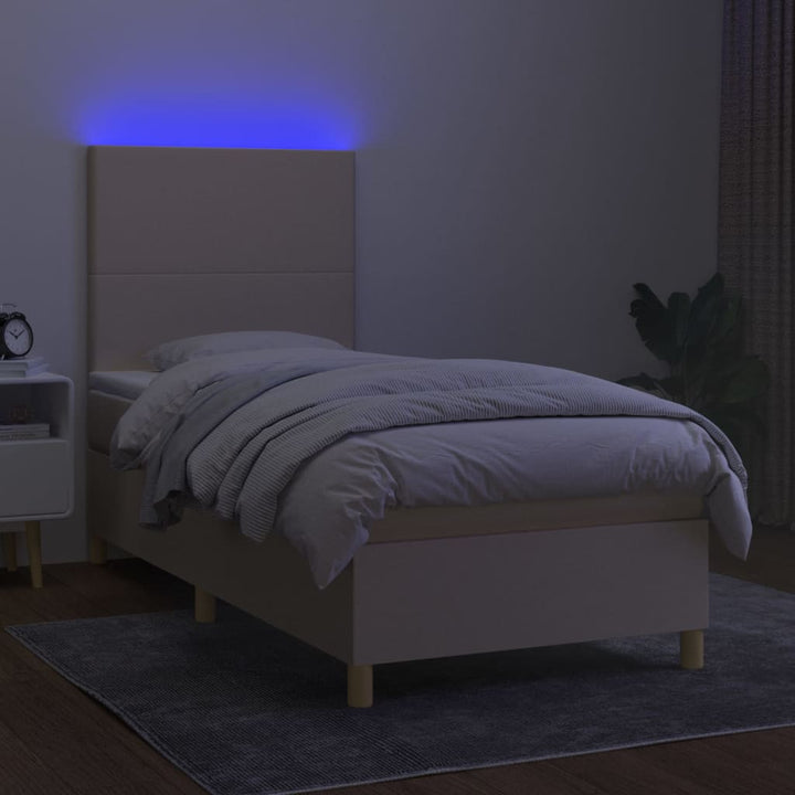 kontinentalseng med LED-lys 90x190 cm stof cremefarvet