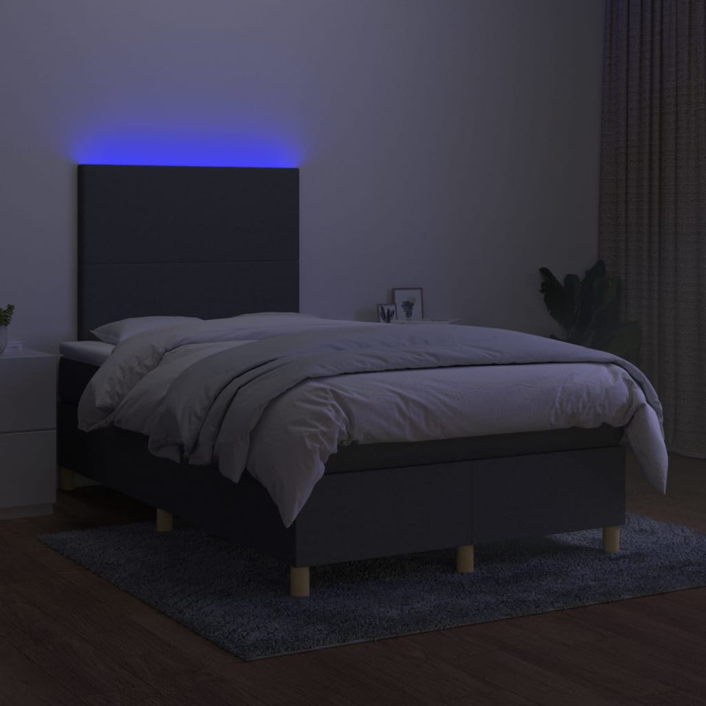 kontinentalseng med LED-lys 120x200 cm stof mørkegrå