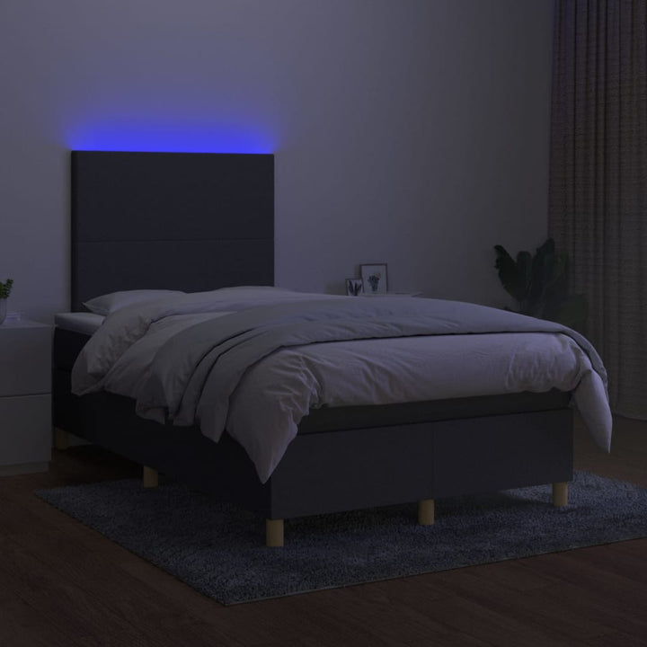 kontinentalseng med LED-lys 120x200 cm stof mørkegrå