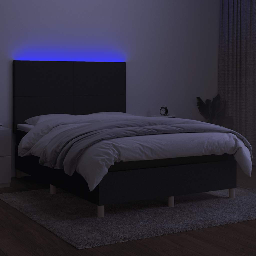 kontinentalseng med LED-lys 140x190 cm stof sort