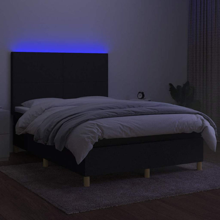 kontinentalseng med LED-lys 140x200 cm stof sort