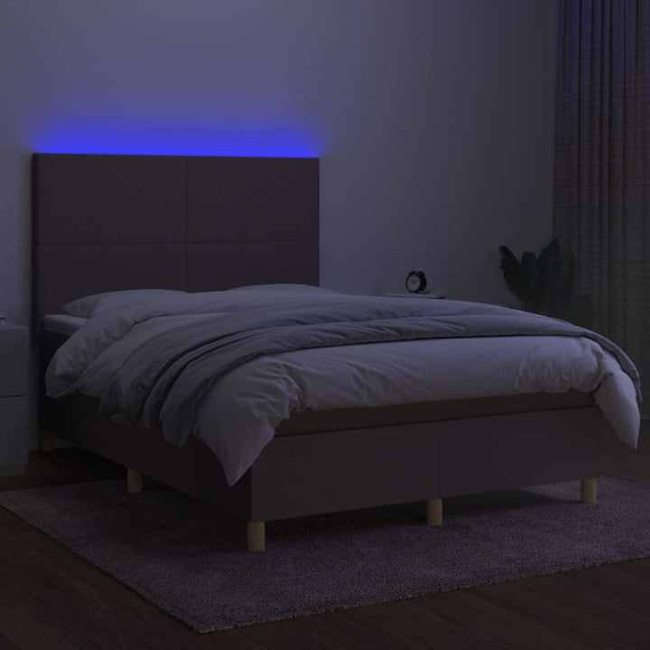 kontinentalseng med LED-lys 140x200 cm stof gråbrun