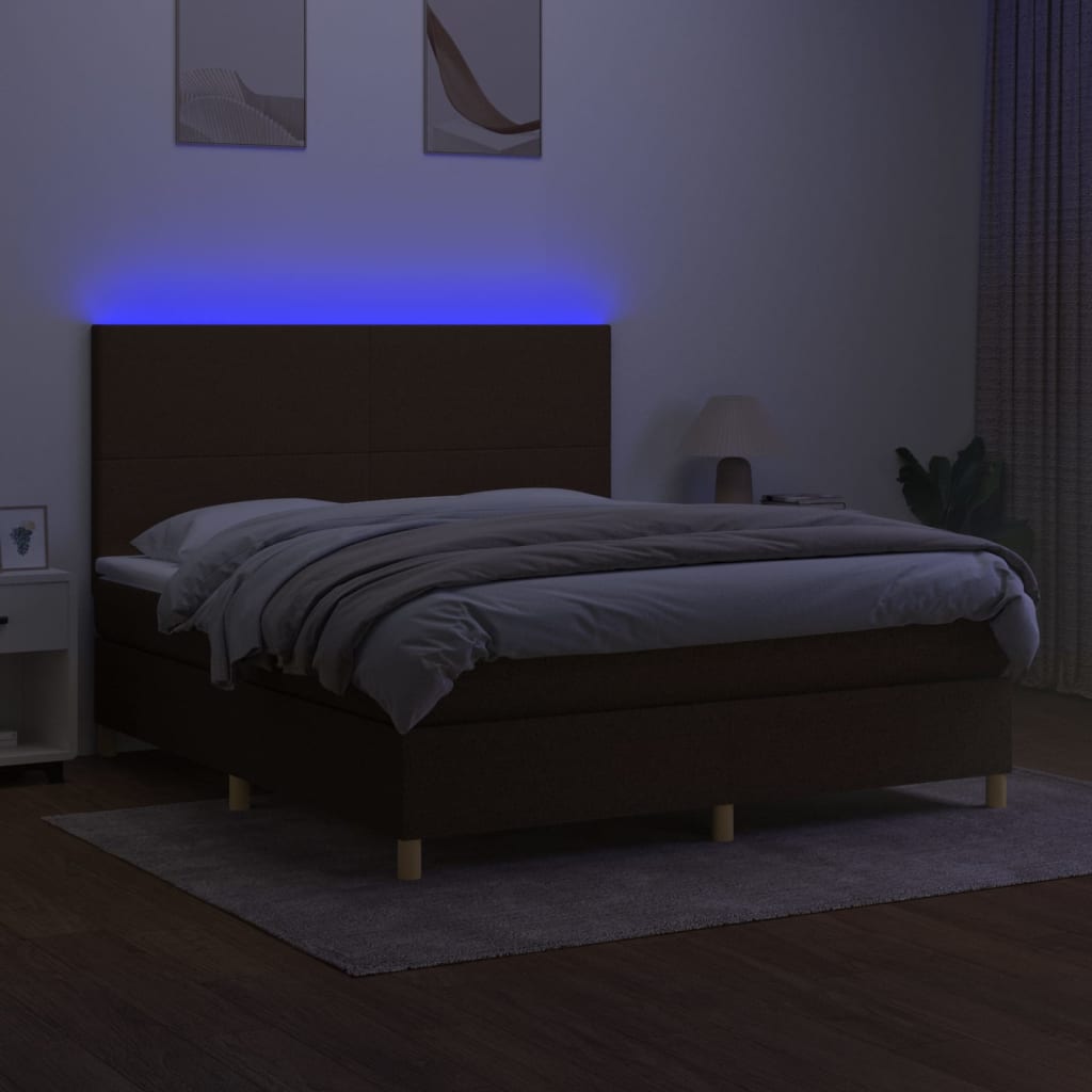 kontinentalseng med LED-lys 160x200 cm stof mørkebrun