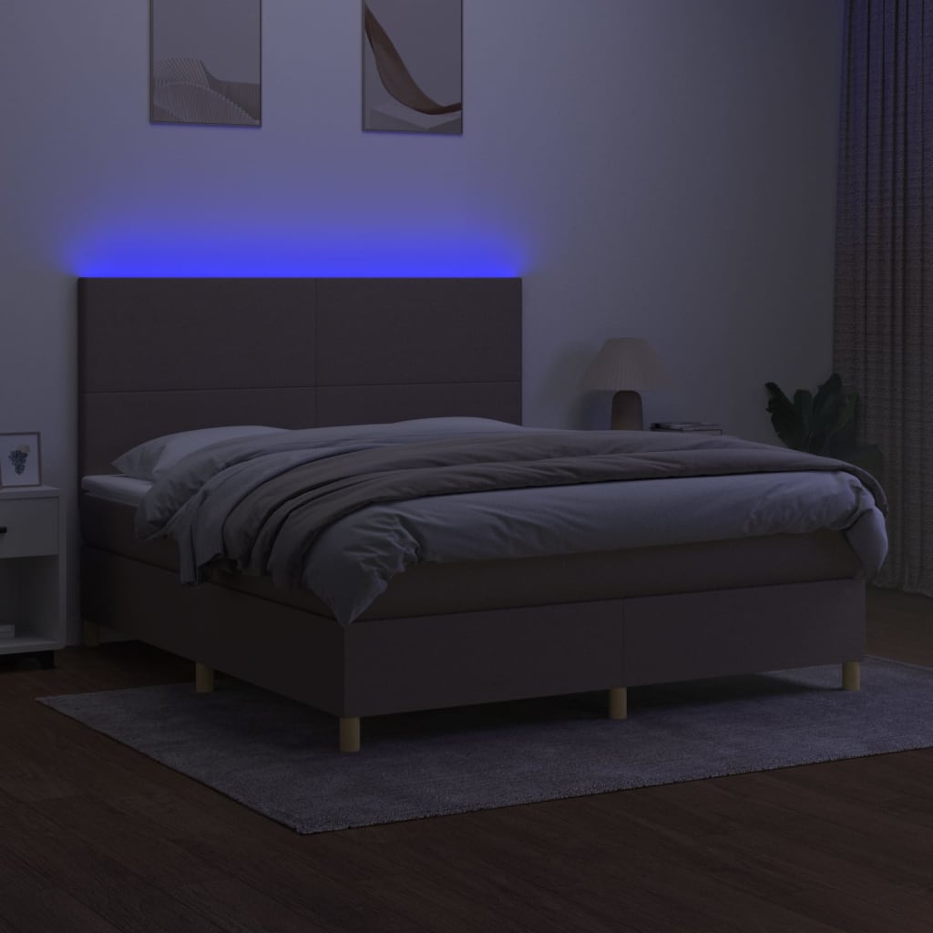 kontinentalseng med LED-lys 160x200 cm stof gråbrun