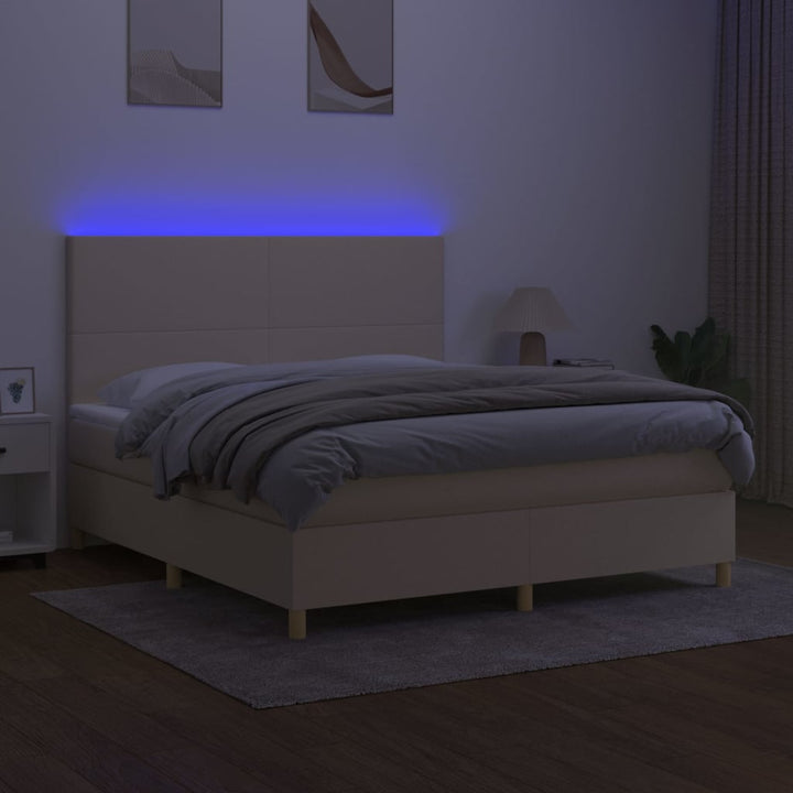 kontinentalseng med LED-lys 180x200 cm stof cremefarvet