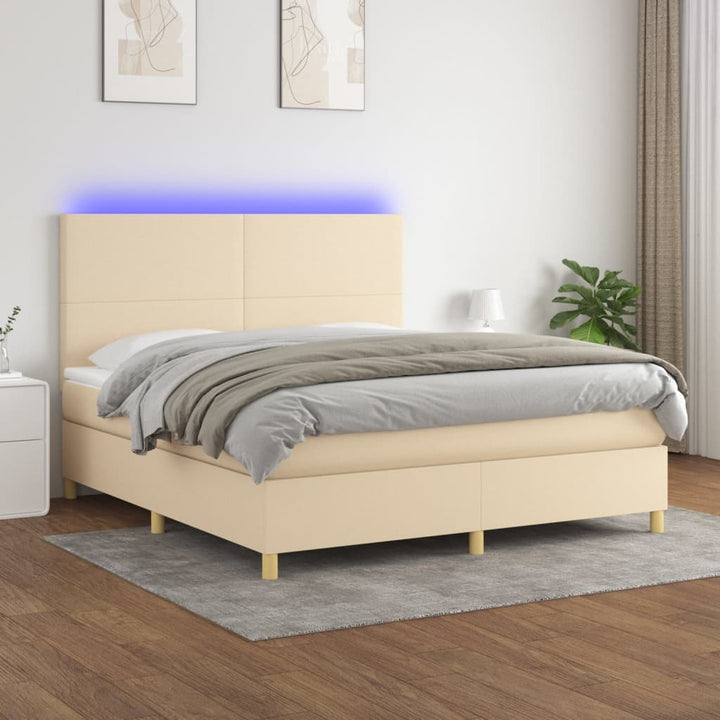 kontinentalseng med LED-lys 180x200 cm stof cremefarvet