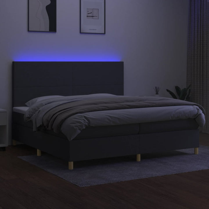 kontinentalseng med LED-lys 200x200 cm stof mørkegrå