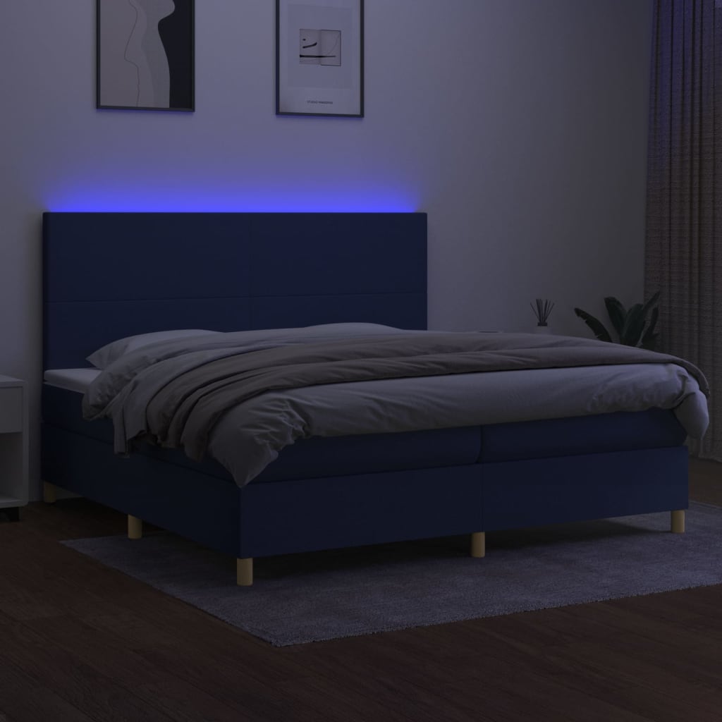 kontinentalseng med LED-lys 200x200 cm stof blå
