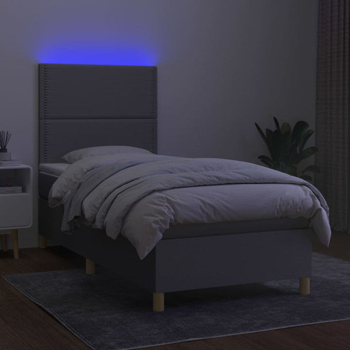 kontinentalseng med LED-lys 90x190 cm stof lysegrå