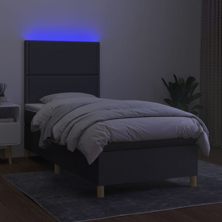 kontinentalseng med LED-lys 90x190 cm stof mørkegrå