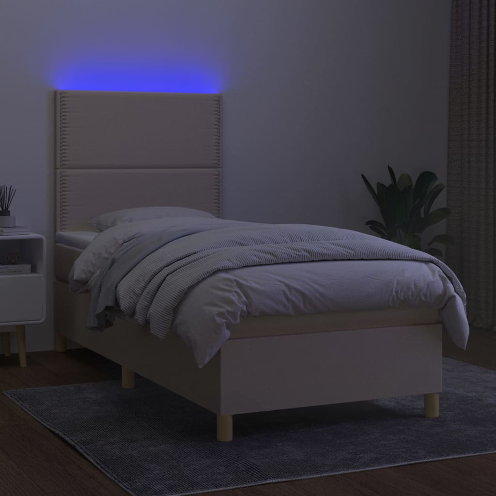 kontinentalseng med LED-lys 90x200 cm stof cremefarvet