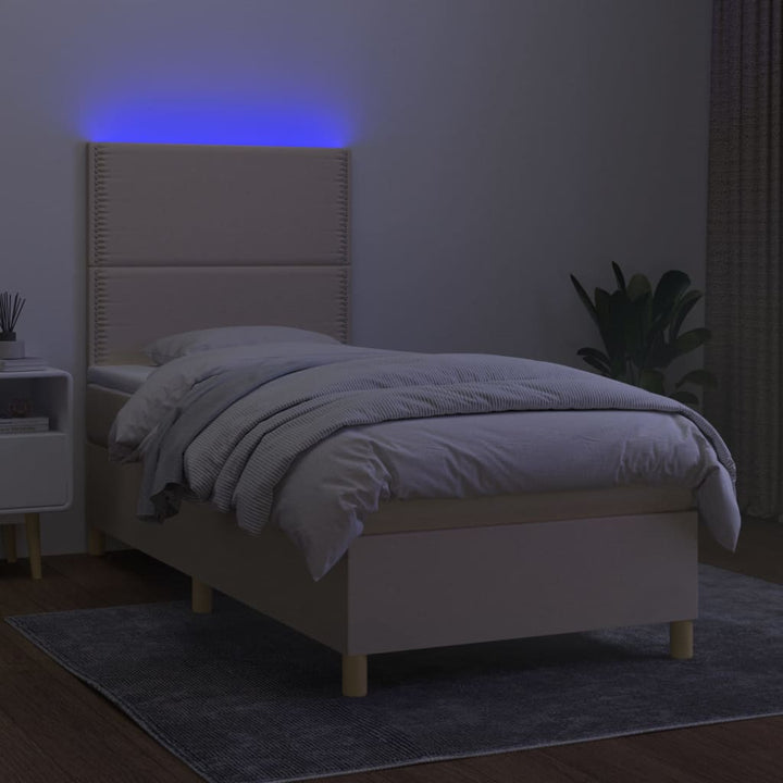 kontinentalseng med LED-lys 90x200 cm stof cremefarvet