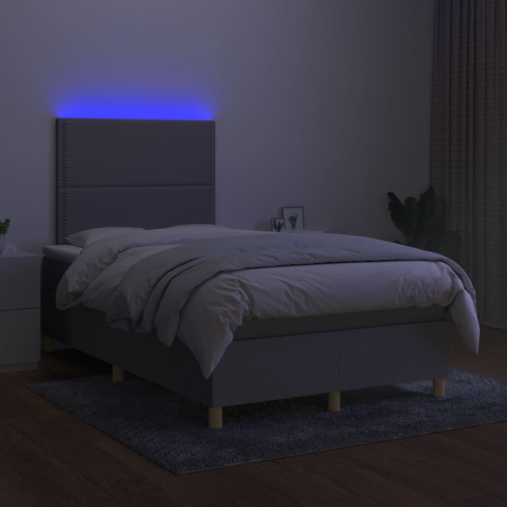 kontinentalseng med LED-lys 120x200 cm stof lysegrå