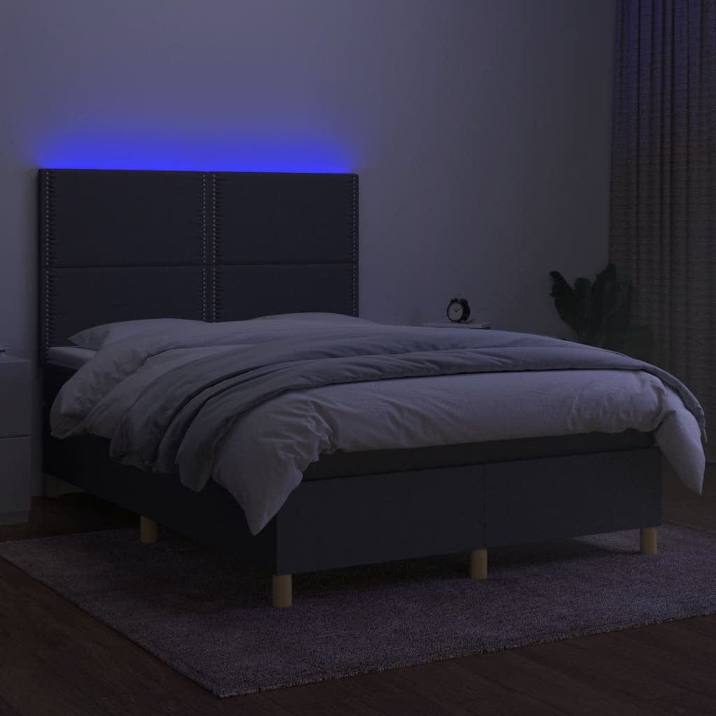 kontinentalseng med LED-lys 140x190 cm stof mørkegrå