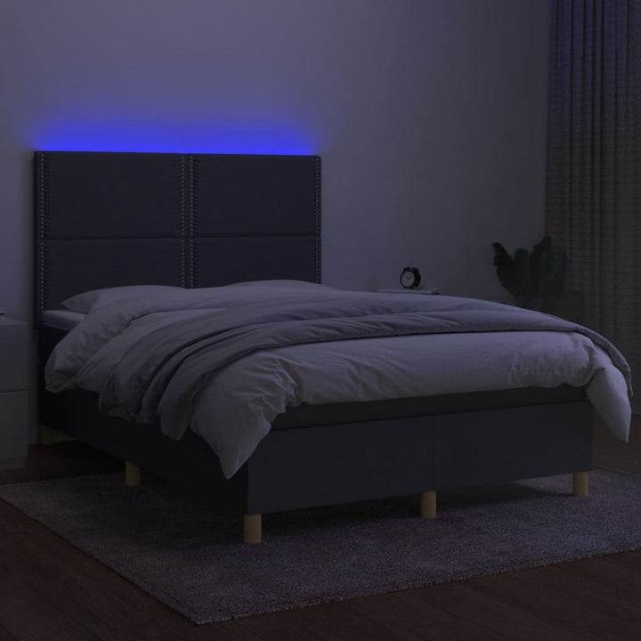 kontinentalseng med LED-lys 140x190 cm stof mørkegrå