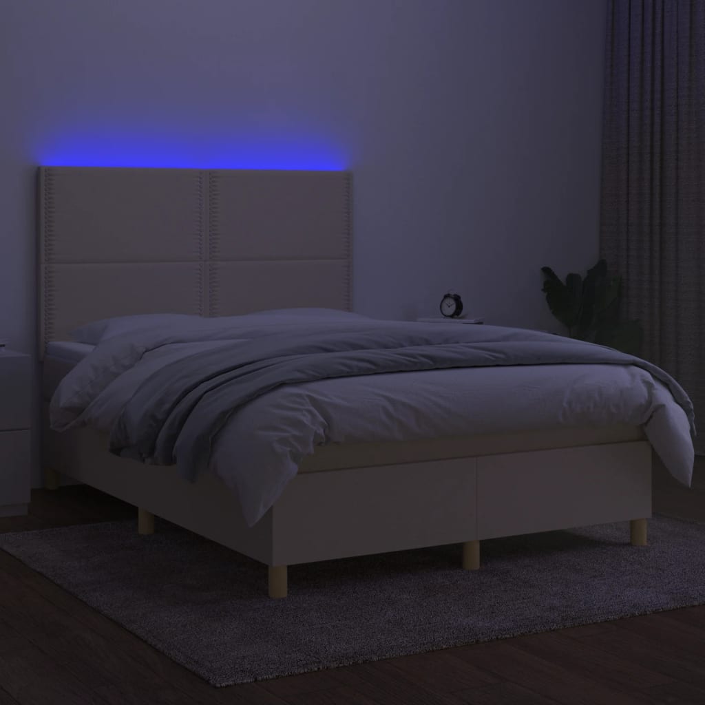 kontinentalseng med LED-lys 140x190 cm stof cremefarvet