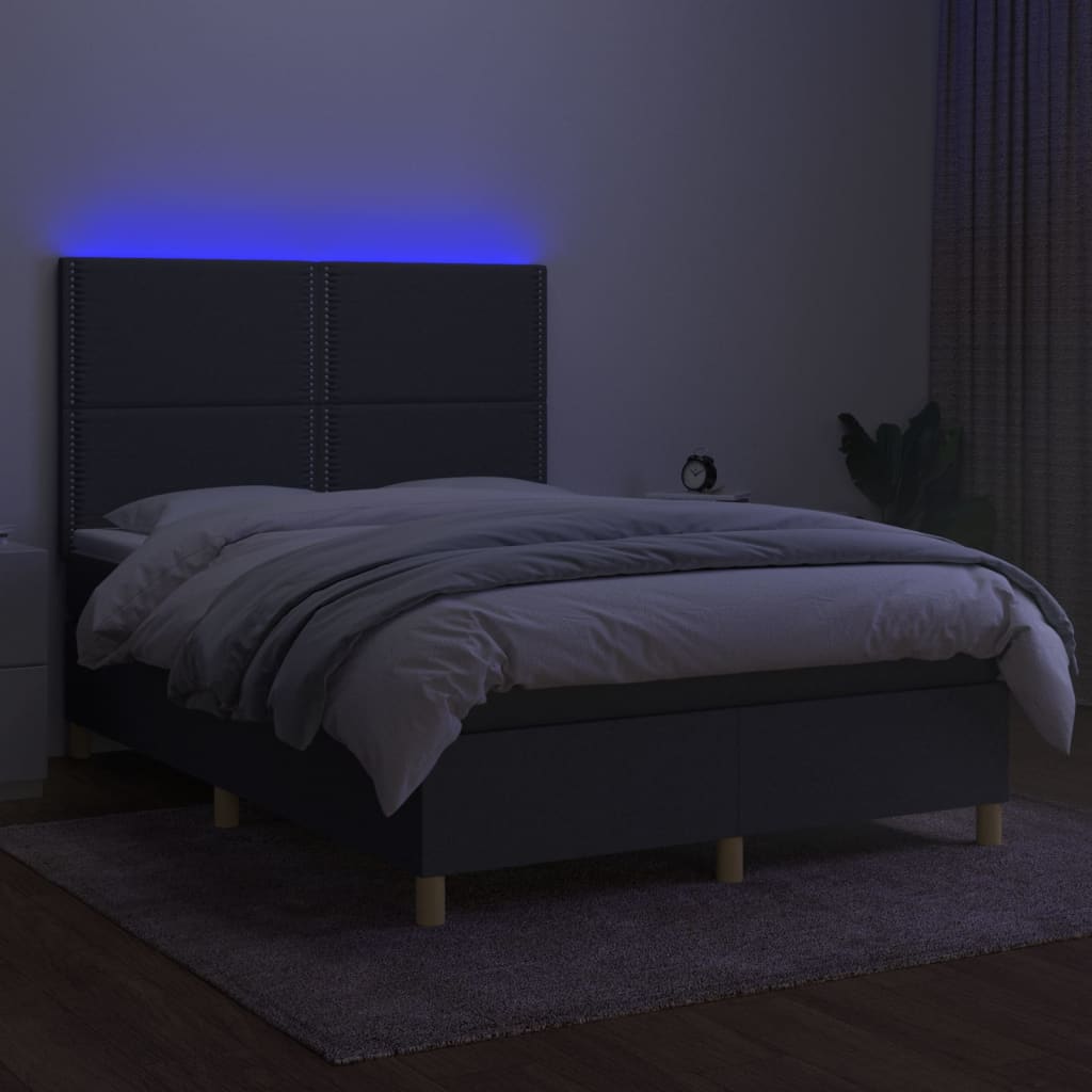 kontinentalseng med LED-lys 140x200 cm stof mørkegrå