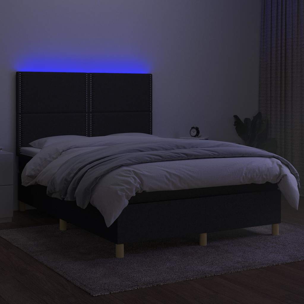 kontinentalseng med LED-lys 140x200 cm stof sort