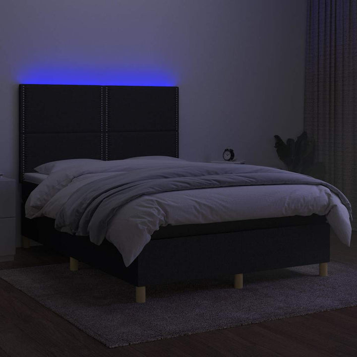 kontinentalseng med LED-lys 140x200 cm stof sort