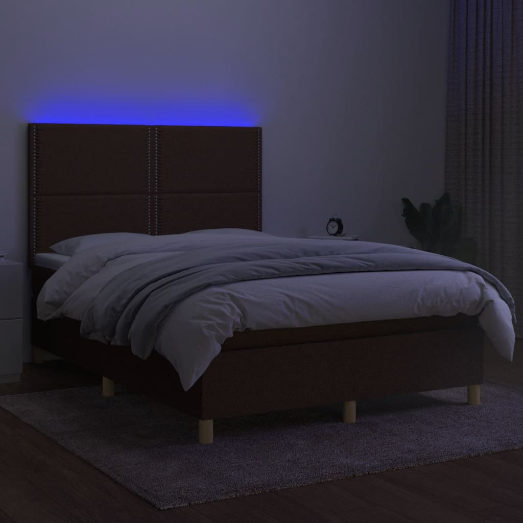 kontinentalseng med LED-lys 140x200 cm stof mørkebrun