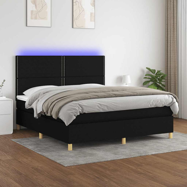 kontinentalseng med LED-lys 160x200 cm stof sort