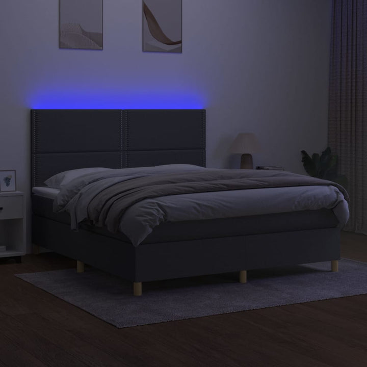 kontinentalseng med LED-lys 180x200 cm stof mørkegrå