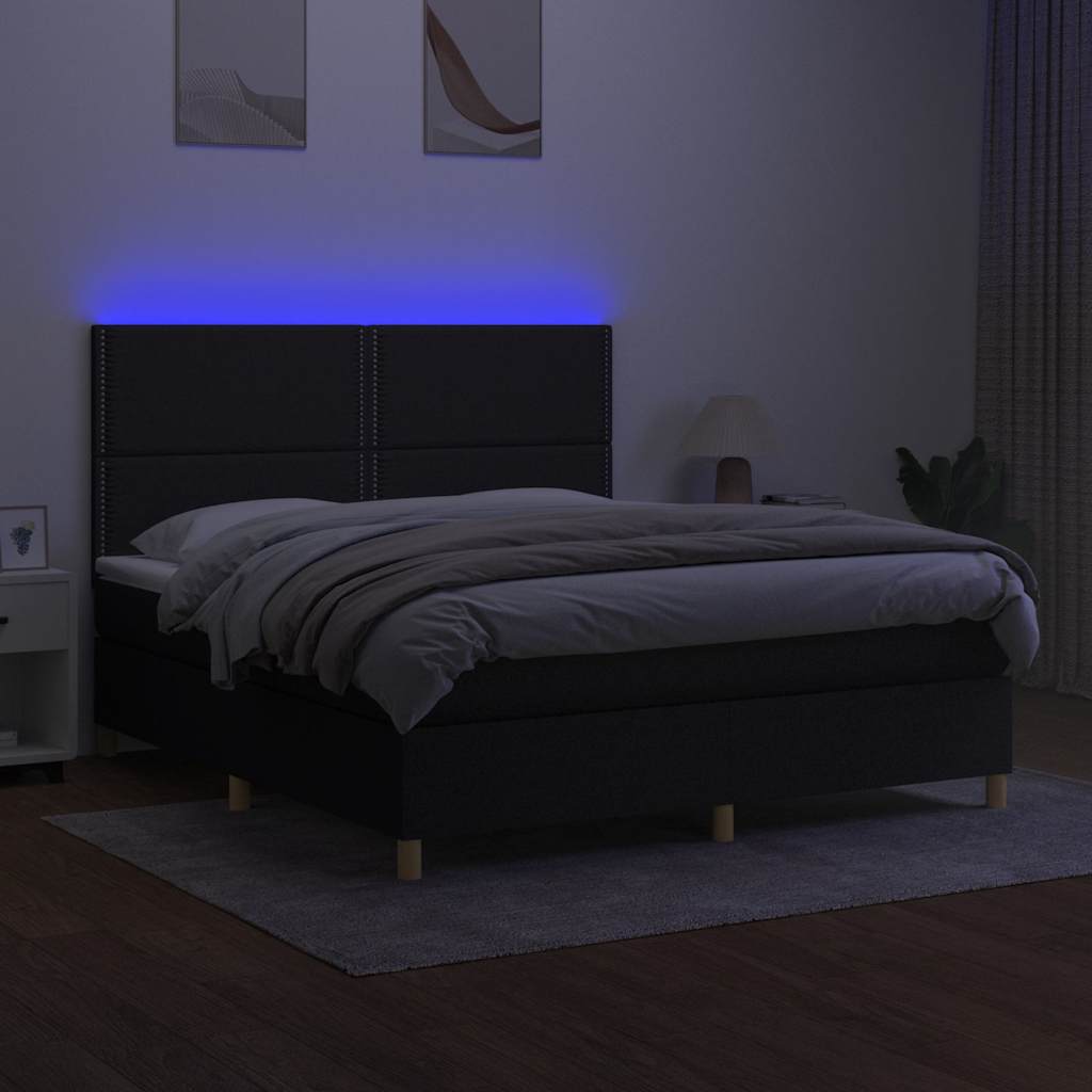 kontinentalseng med LED-lys 180x200 cm stof sort