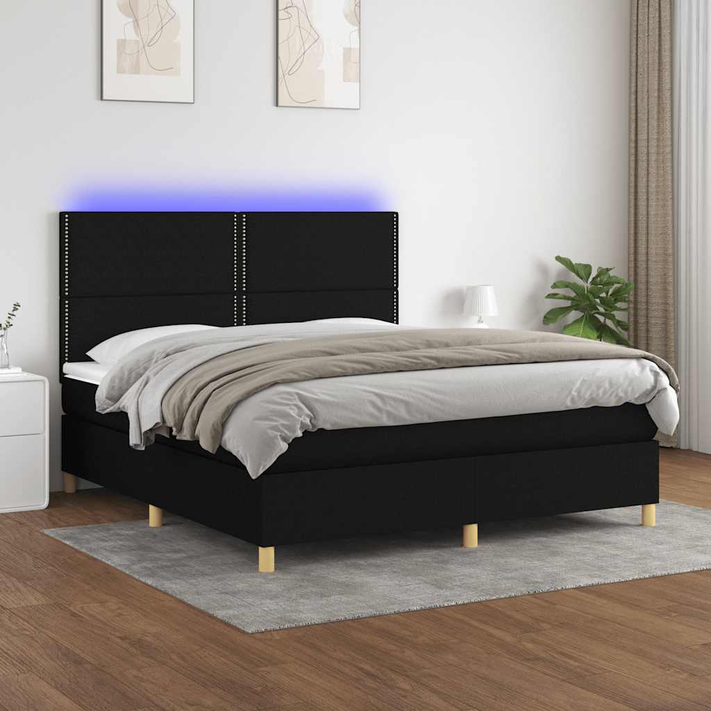 kontinentalseng med LED-lys 180x200 cm stof sort