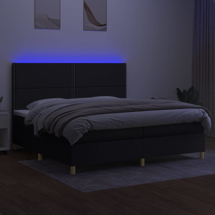 kontinentalseng med LED-lys 200x200 cm stof sort