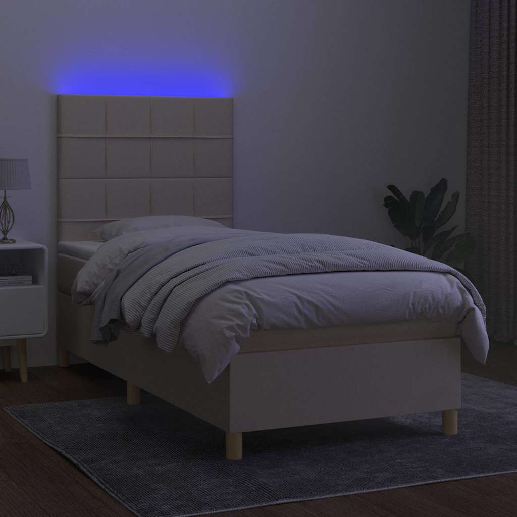 kontinentalseng med LED-lys 80x200 cm stof cremefarvet