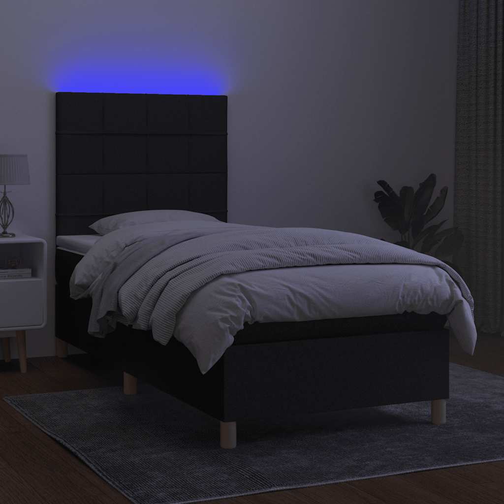 kontinentalseng med LED-lys 90x190 cm stof sort