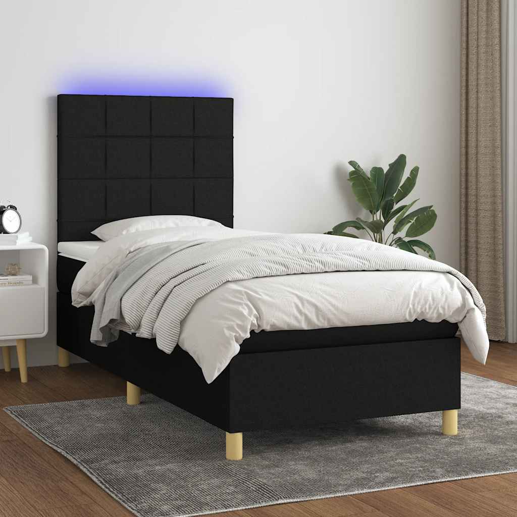 kontinentalseng med LED-lys 90x190 cm stof sort