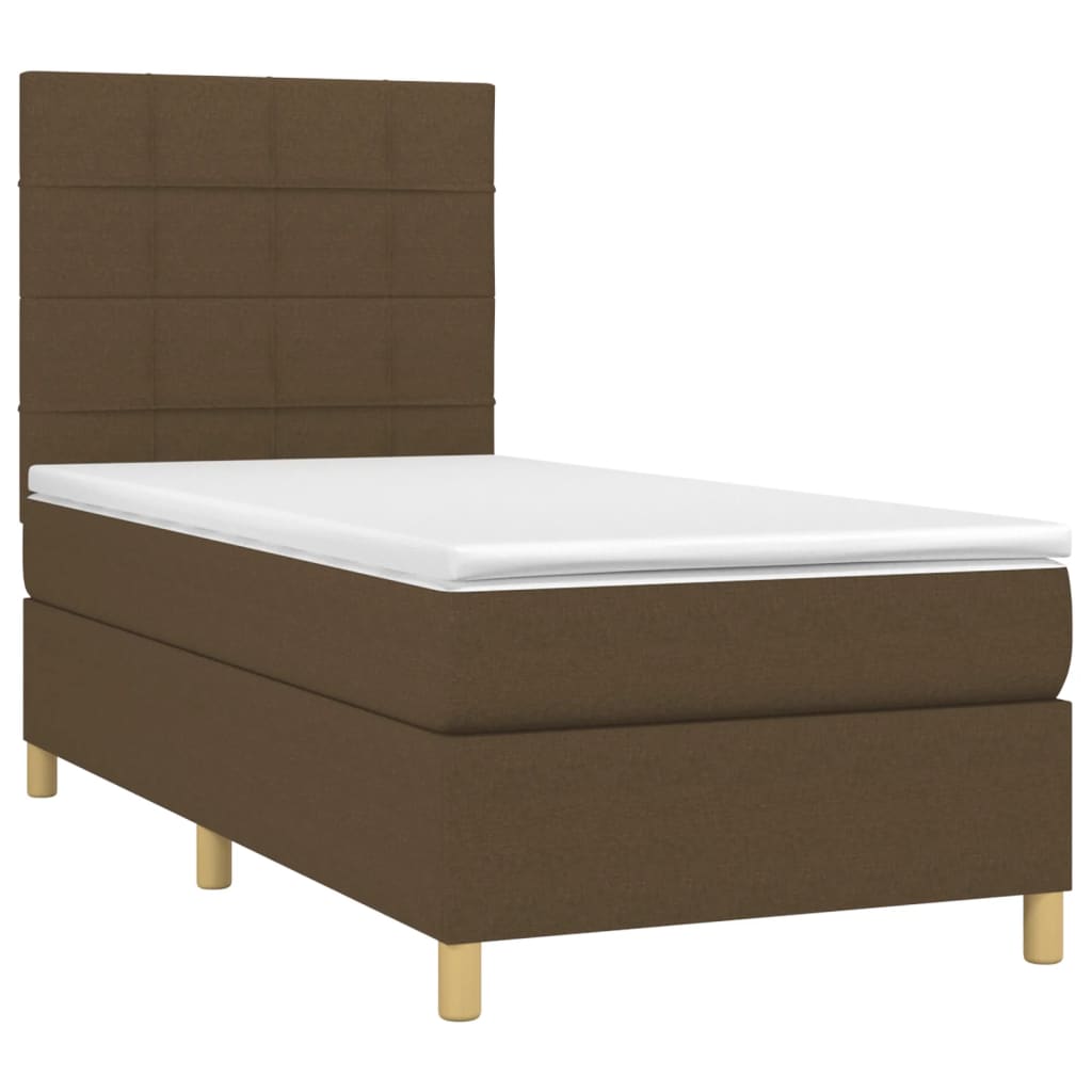 kontinentalseng med LED-lys 90x190 cm stof mørkebrun