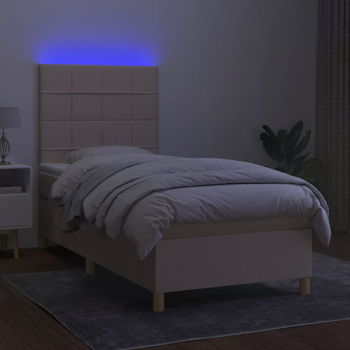 kontinentalseng med LED-lys 90x190 cm stof cremefarvet